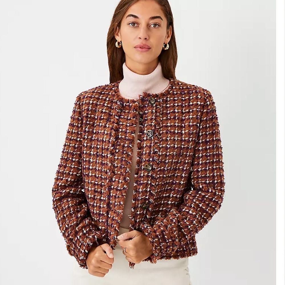 Ann Taylor Cropped Fringe Tweed Jacket
